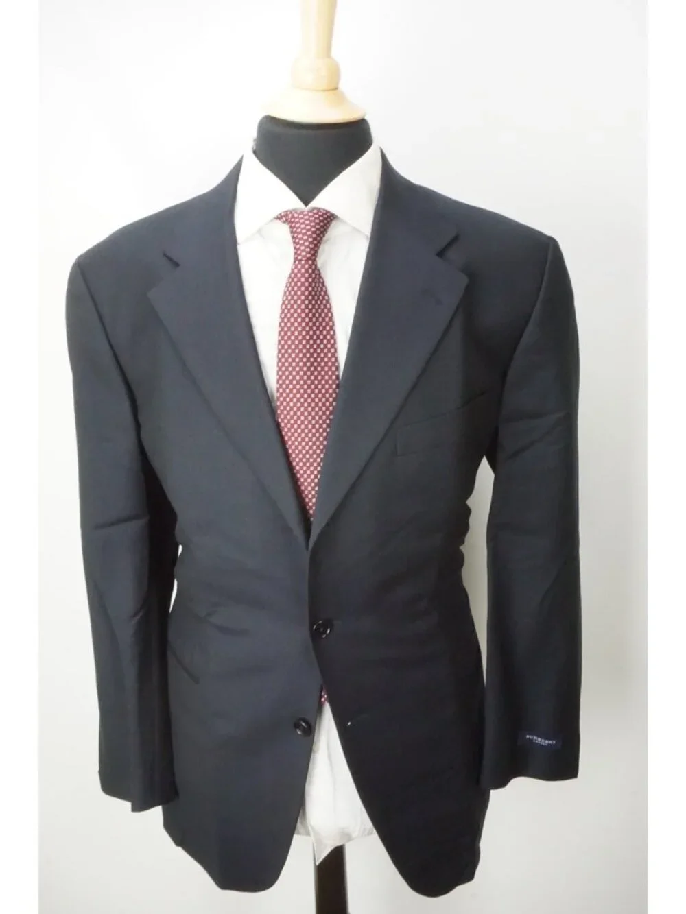 Burberry London Solid Blue Wool 2 Pc Suit Jacket Pant 46R Brand NEW